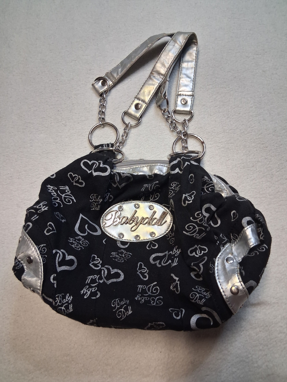 Miss Babydoll Black Shoulder Bag with Silver Accents - Picture 8 of 9